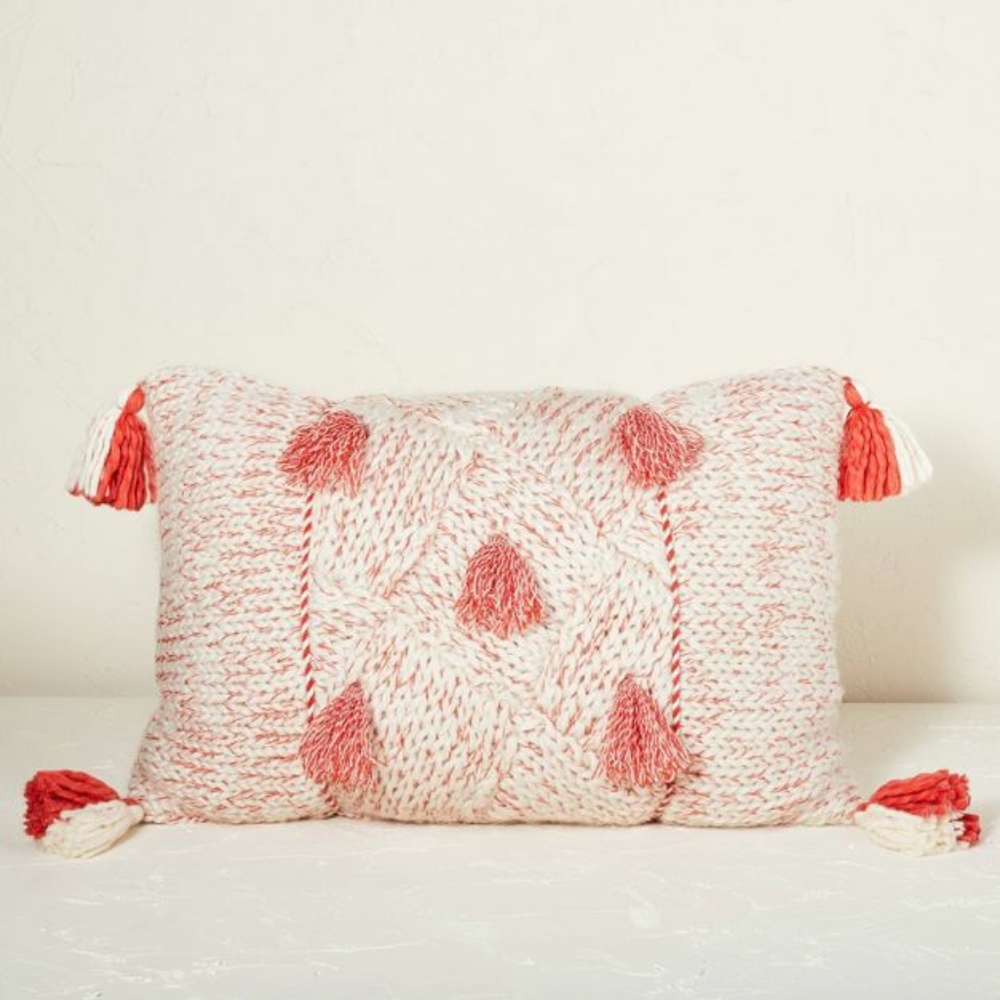 2 Opalhouse designed/Jungal Sweater Knit Lumbar Throw Pillow with Tassels Cream